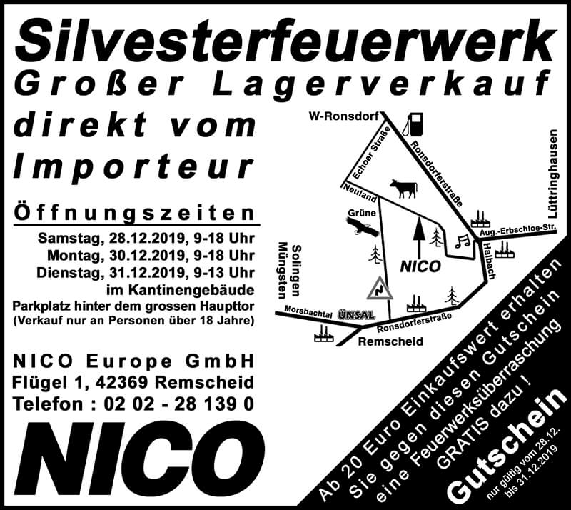 Anzeige NICO Lagerverkauf Remscheid 2019 mit Gutschein